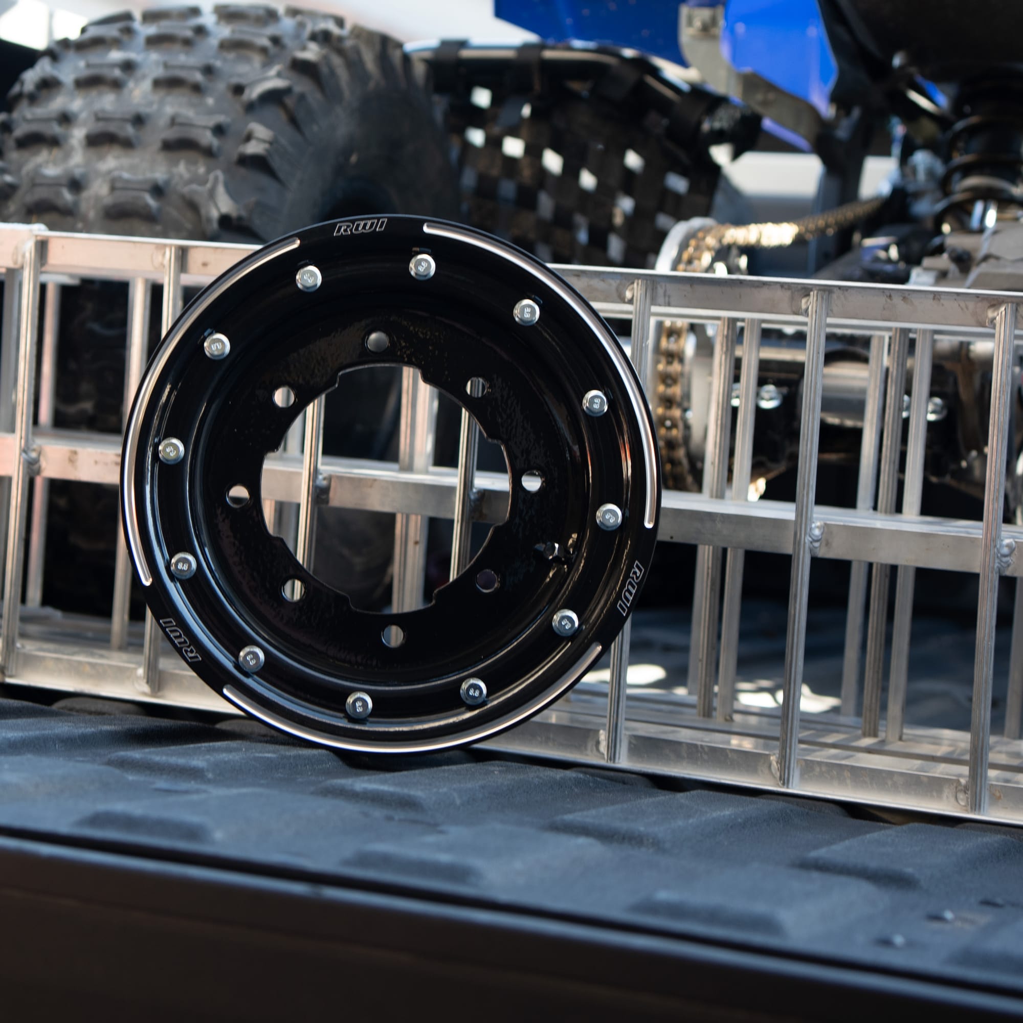 RWI beadlock wheel showing its bolt pattern and locking ring